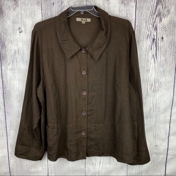 Flax Tops - Flax Linen Button-Down Shirt 3G Plus Size